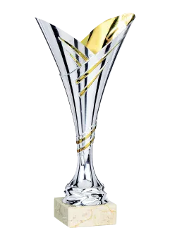 Silber/Goldener Kunststoff Pokal auf Marmorsockel 3 Größen inkl.Aluschild/Schrift/Montage