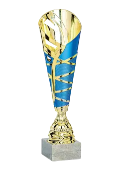 Gold/Blauer Kunststoff Pokal auf Marmorsockel 3 Größen inkl.Aluschild/Schrift/Montage