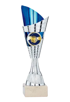 Silber/Goldener Kunststoff Pokal auf Marmorsockel 3 Größen inkl.Aluschild/Schrift/Montage - Kopie