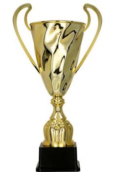 Goldener Metall Henkelpokal auf großem Sockel 3 Größen inkl.Aluschild/Schrift/Montage