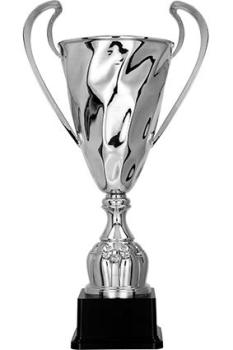 Silbener Metall Henkelpokal auf großem Sockel 3 Größen inkl.Aluschild/Schrift/Montage