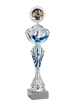 Silber/Blauer Pokal mit Deckel,blauer Stern,5 Größen inkl.Aluschild/Schrift/Montage