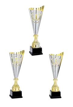 Silber/Goldener Pokal auf großem Kunststoffsockel 3 Größen inkl.Aluschild/Schrift/Montage