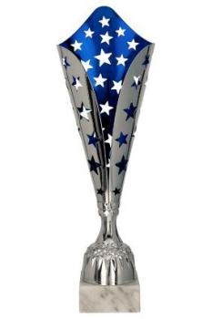 Silber/Blauer Metall Pokal auf Marmorsockel 6 Größen inkl.Aluschild/Schrift/Montage