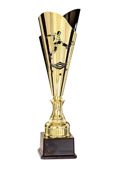 Goldener Pokal auf großem Kunststoffsockel 3 Größen inkl.Aluschild/Schrift/Montage