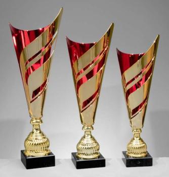 Gold/Roter Metall Pokal auf Marmorsockel,3 Größen inkl.Aluschild/Schrift/Logo/Montage