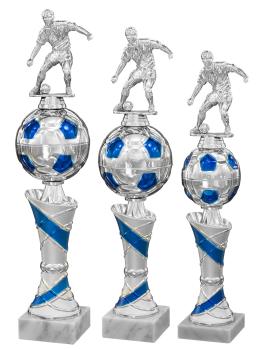 Fußball Pokal blau/silber 3 Größen mit Spielerfigur