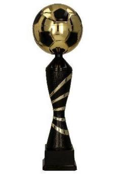 Fußballpokal mit gold/schwarzem Fußball aus Metall in 3 Größen oder 2 Sets erhältlich