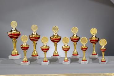 Gold/Roter  Pokal 10 Größen zur Wahl inkl. Aluschild/Schrift/5cmØ Logo/Montage