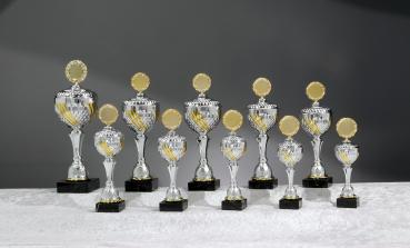 Silber/Goldener  Pokal 10 Größen zur Wahl inkl. Aluschild/Schrift/5cmØ Logo/Montage