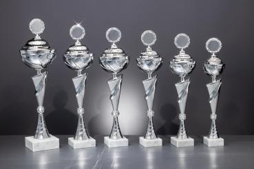 Pokal Serie bis 56,5cm in der Farbe Silber inkl. Aluschild/Schrift/5cm Ø Logo/Montage
