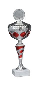 Silber/Roter  Pokal 10 Größen zur Wahl inkl. Aluschild/Schrift/5cmØ Logo/Montage