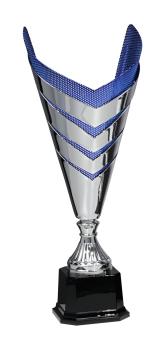 Großer blau/silbener metall Pokal mit hohem Sockel inkl.Aluschild/Schrift/Montage