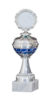 Pokal Serie in Silber/Blau inkl. Aluschild/Schrift/5cm Ø Logo/Montage