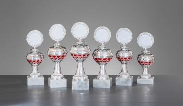 Pokal Serie in Silber/Rot inkl. Aluschild/Schrift/5cm Ø Logo/Montage