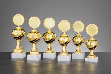 Pokal Serie in Gold/Schwarz inkl. Aluschild/Schrift/5cm Ø Logo/Montage