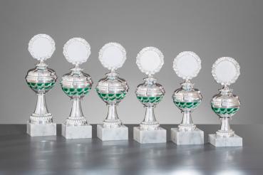 Pokal Serie in Silber/Grün inkl. Aluschild/Schrift/5cm Ø Logo/Montage