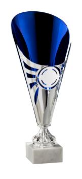 Metall Pokal blau/silber 3 Größen inkl. Aluschild/Schrift/5cm Logo/Montage