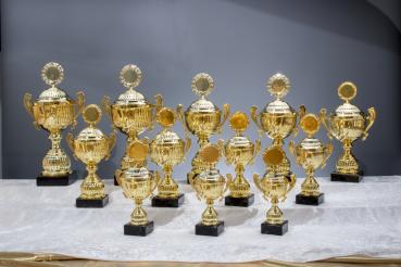 12er Pokal Serie von 25,8cm bis 45cm inkl. Aluschild/Schrift/Logo/Montage