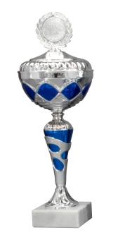 Silber/Blauer  Pokal 10 Größen zur Wahl inkl. Aluschild/Schrift/5cmØ Logo/Montage