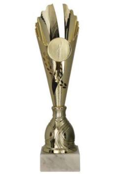 6er Pokal Serie Farbe Gold bis 39,5cm hoch inkl. Aluschild/Schrift/5cm Ø Logo/Montage