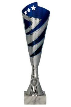 Silber/Blauer Pokal auf Marmorsockel 3 Größen inkl.Aluschild/Schrift/Montage