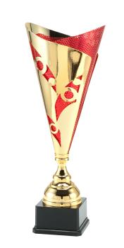Gold/Roter Metall Pokal auf hohem Sockel,3 Größen inkl.Aluschild/Schrift/Logo/Montage