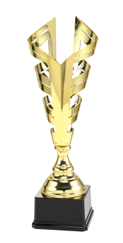 Goldener Metall Pokal auf hohem Sockel,3 Größen inkl.Aluschild/Schrift/Logo/Montage