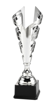 Silbener Metall Pokal auf hohem Sockel,3 Größen inkl.Aluschild/Schrift/Logo/Montage