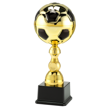 Fußballpokal mit gold/schwarzem Fußball aus Metall in 3 Größen erhältlich