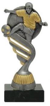 15cm große Fußballtrophäe auf Marmorsockel mit Aufkleber und Montage