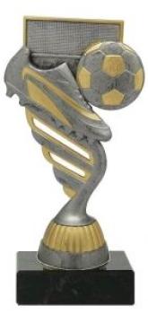 Fußballtrophäe 15cm hoch auf Masrmorsockel inkl. Aufkleber,Schrift und Montage