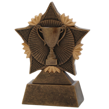 Resin Figur Pokal 8cm x 11cm braun/gold inkl. Aufkleber/Montage