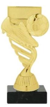 Fußballtrophäe 15cm hoch auf Masrmorsockel inkl. Aufkleber,Schrift und Montage