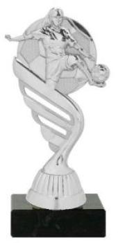 Damenfußball Trophäe 15cm hoch mit Aufkleber/Schrift/Vereinslogo und Montage