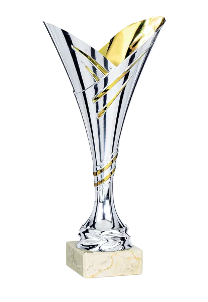 Silber/Goldener Kunststoff Pokal auf Marmorsockel 3 Größen inkl.Aluschild/Schrift/Montage