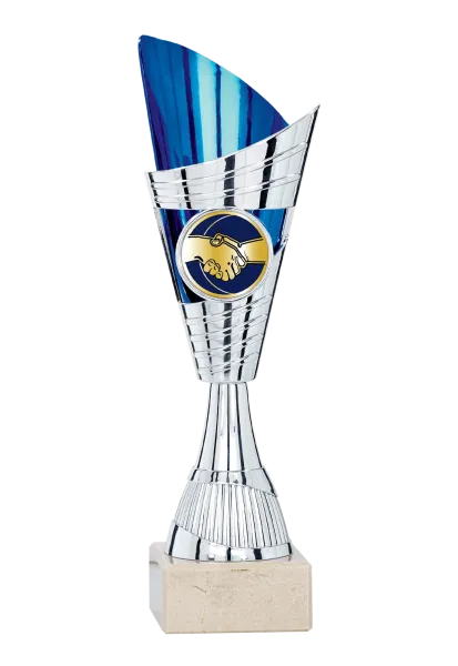 Silber/Goldener Kunststoff Pokal auf Marmorsockel 3 Größen inkl.Aluschild/Schrift/Montage - Kopie