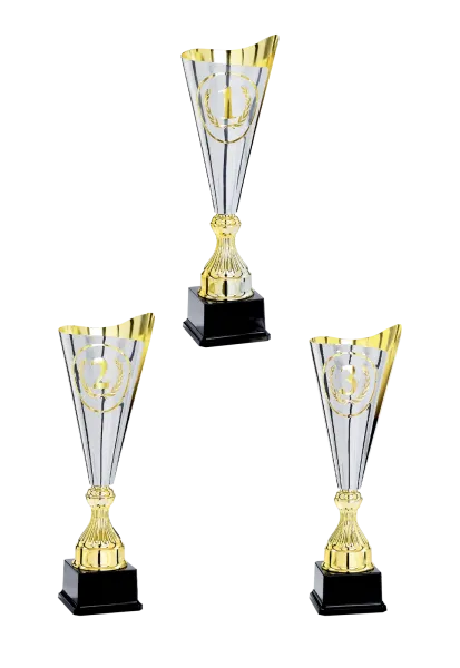 Silber/Goldener Pokal auf großem Kunststoffsockel 3 Größen inkl.Aluschild/Schrift/Montage