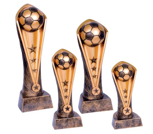 Fußball Trophäe aus Resin 4 versch. Größen mit Aluschild/Schrift/Montage