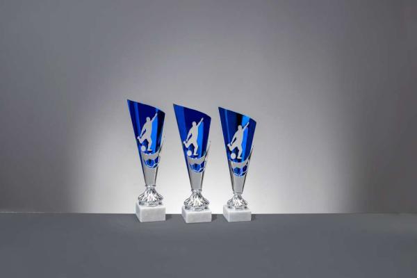 Metall Pokal auf Marmorsockel bis 33cm hoch inkl. Aluschild/Schrift/Logo/Montage