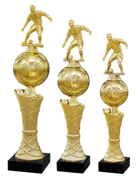 Fußball Pokal Farbe gold 3 Größen mit Spielerfigur