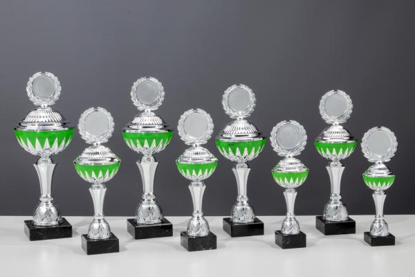 8er Pokal Serie von 25,7cm bis 38,5cm inkl. Aluschild/Schrift/Logo/Montage