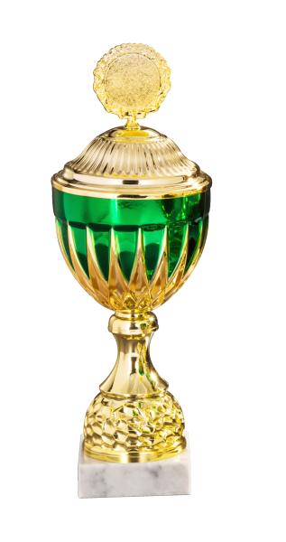 6er Pokal Serie Gold/Grün ,großer Kelch, inkl.: Aluschild/Schrift/5cmØ Logo/Montage