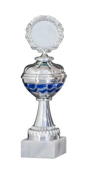 Pokal Serie in Silber/Blau inkl. Aluschild/Schrift/5cm Ø Logo/Montage