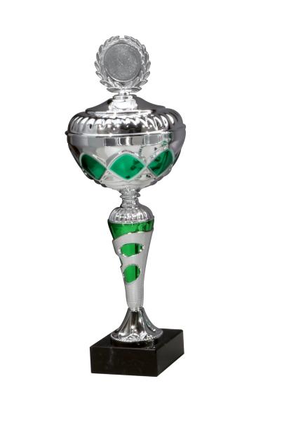 Silber/Grüner Pokal 10 Größen zur Wahl inkl. Aluschild/Schrift/5cmØ Logo/Montage