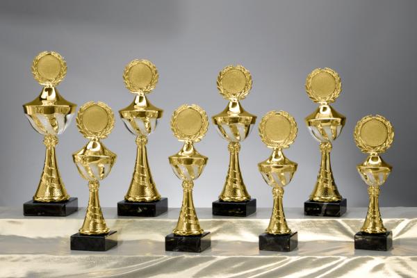 8er Pokal Serie von 26,8cm bis 37cm inkl. Aluschild/Schrift/Logo/Montage