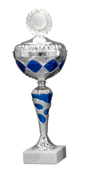 Silber/Blauer  Pokal 10 Größen zur Wahl inkl. Aluschild/Schrift/5cmØ Logo/Montage