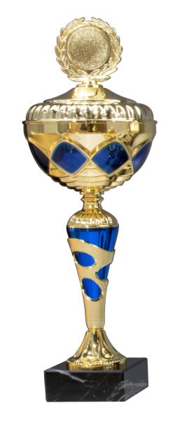 Gold/Blauer  Pokal 10 Größen zur Wahl inkl. Aluschild/Schrift/5cmØ Logo/Montage