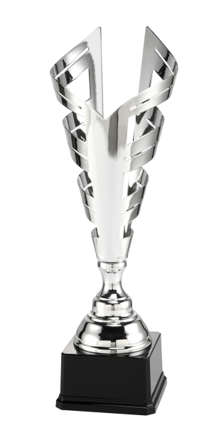 Silbener Metall Pokal auf hohem Sockel,3 Größen inkl.Aluschild/Schrift/Logo/Montage