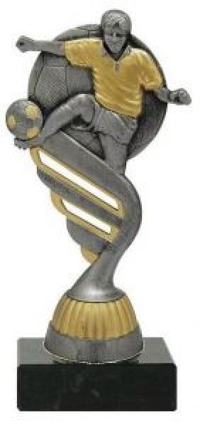 15cm große Fußballtrophäe auf Marmorsockel mit Aufkleber und Montage